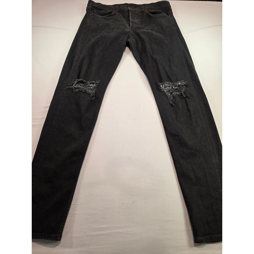 Rag & Bone Fit 1 Extra Slim Jeans Mens 36 Black Distressed Paisley‎ Bandana